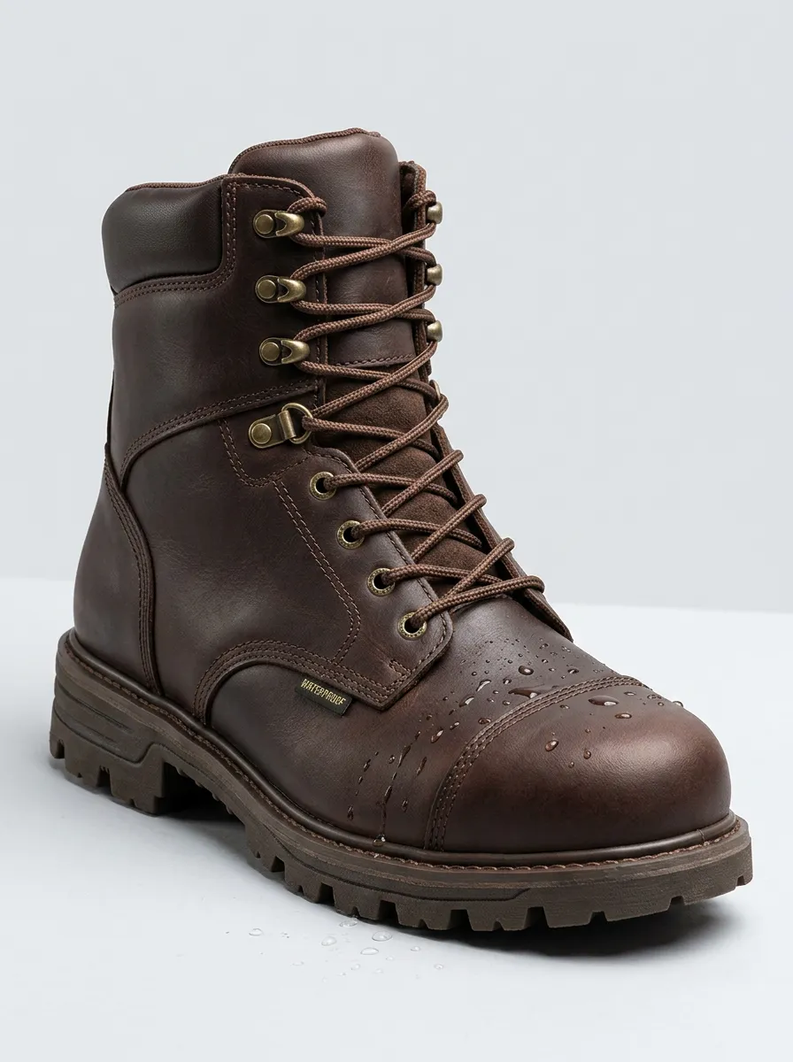 Leather-Look Lace-Up Men's Waterproof Work Boots