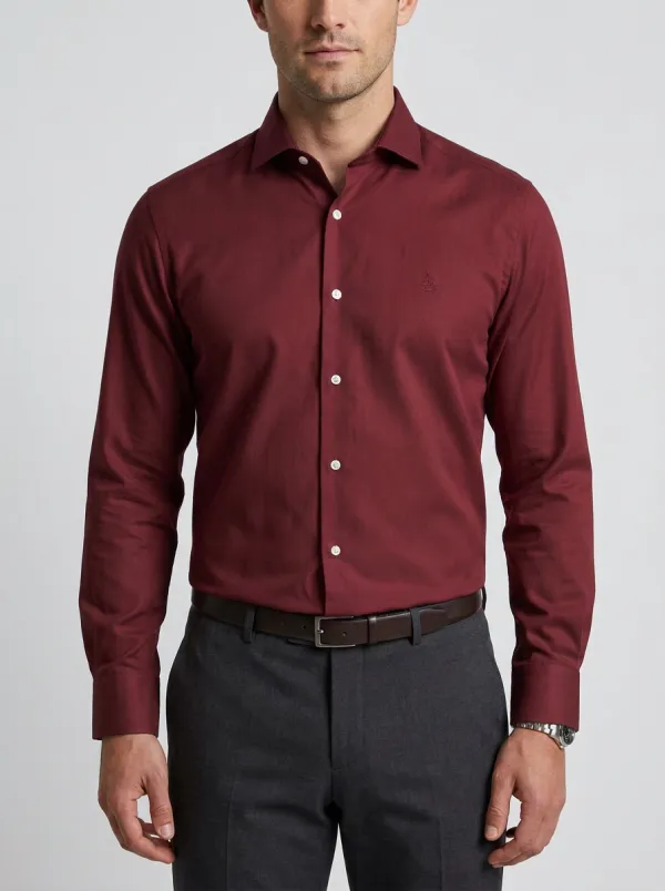 Men's Non-Iron Cotton Sailboat Embroidered Long Sleeve Shirt