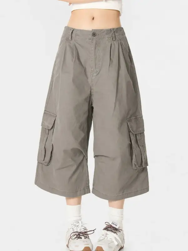 Modern Wide Leg Utility Cotton Blend Casual Shorts