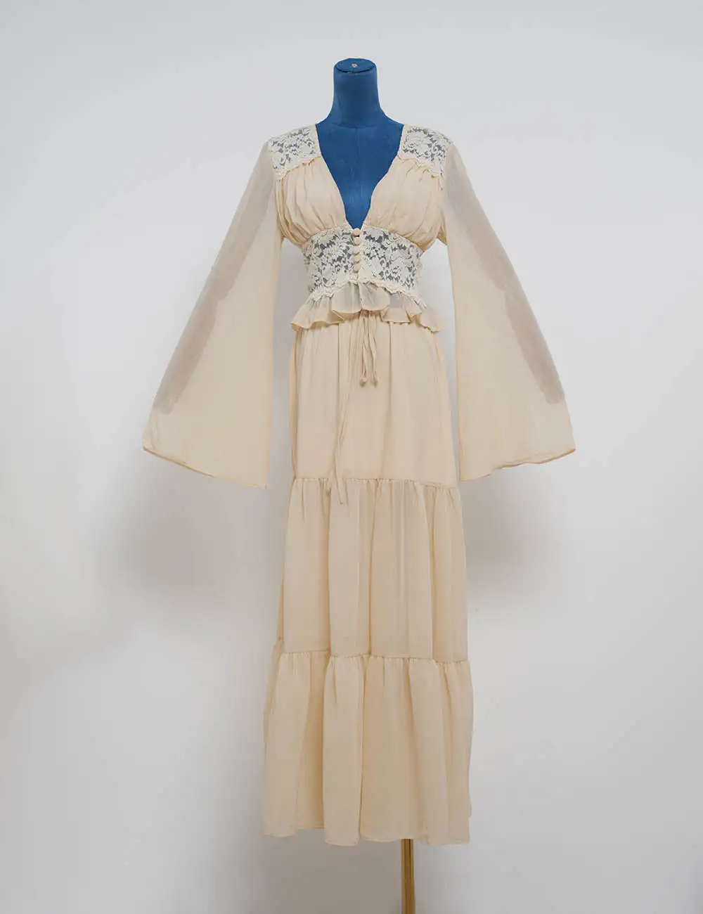 Boho Chiffon Lace Panel Flared Sleeves Blouse and Maxi Skirt Set