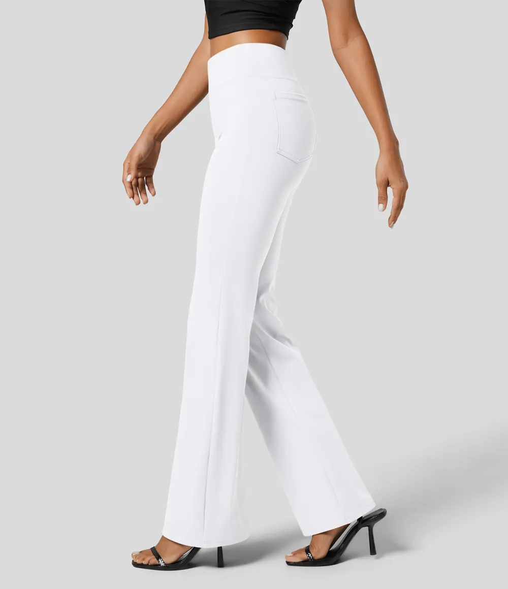  High Waisted Back Side Pocket Slight Flare Work Pants