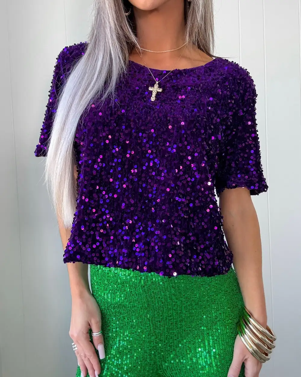 Modern Cropped Sequin Woven Top