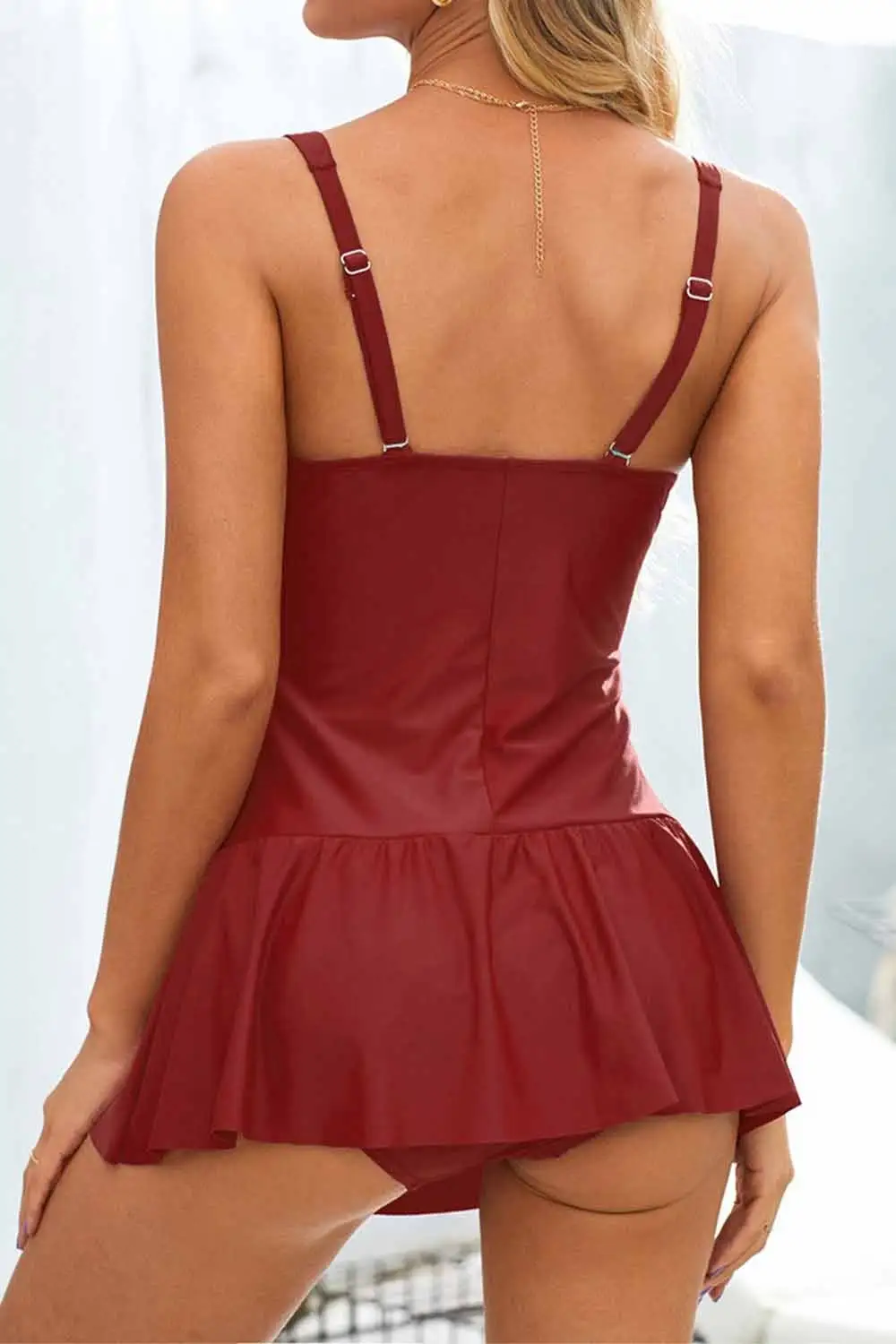 Swimwear Solid Push Up One Piece Swimdress