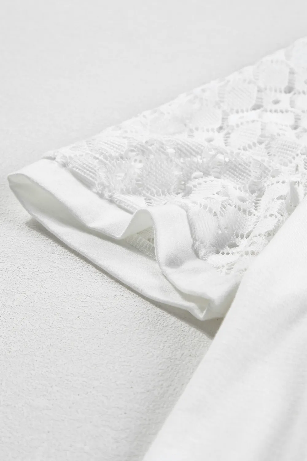 White Seamed Detail Contrast Lace Tee