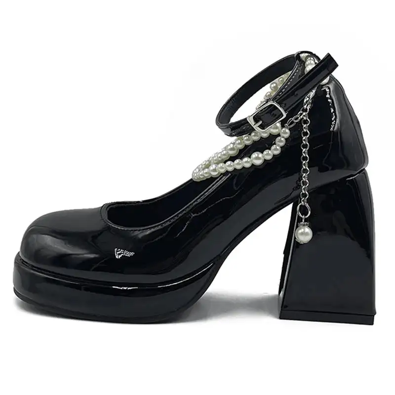 Pearl-Detail Square-Heel Platform Pumps