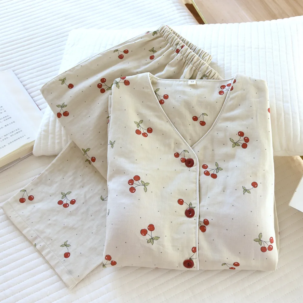Cherry Print Cotton Pajama Set