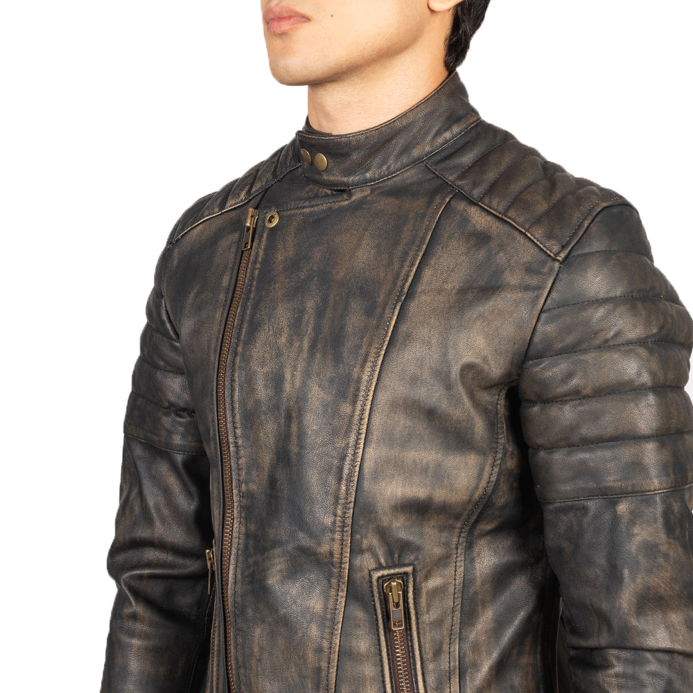 Men's Rugged Biker Leather Distressed Jacket
