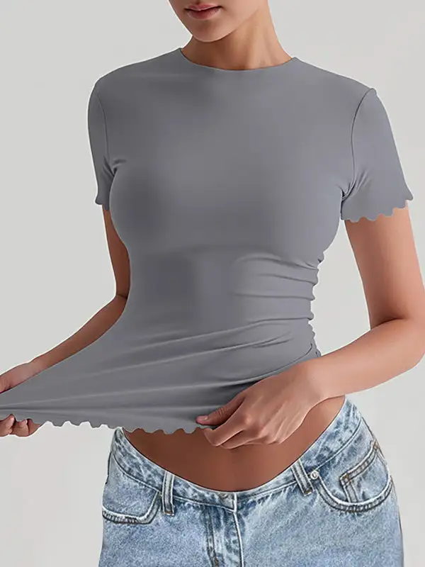 Short Sleeve Slim Fit Round Neck Polyester T-Shirt