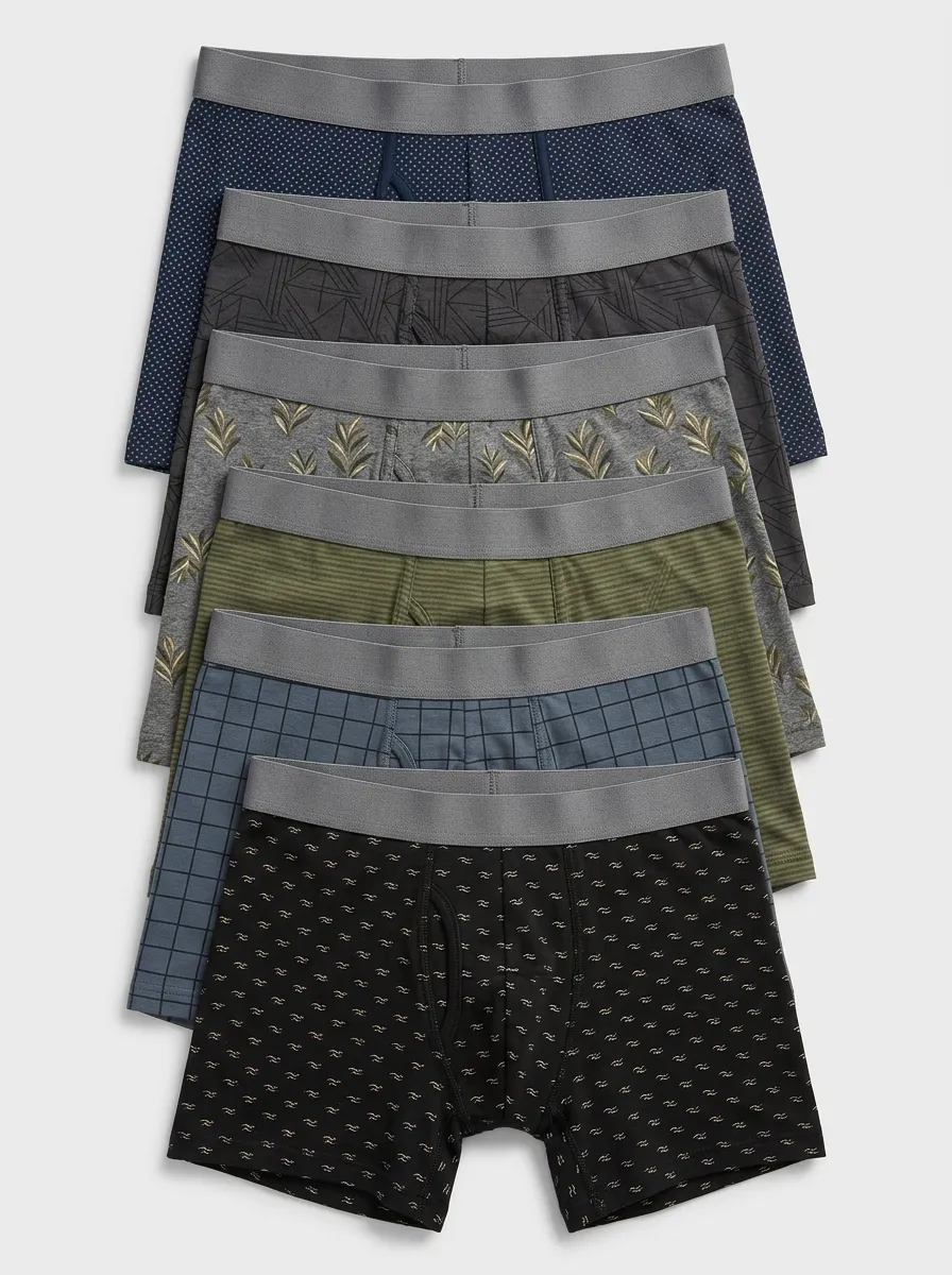 Men's Mixed Pattern Geometric Leaf 6-Pack Boxer Briefs