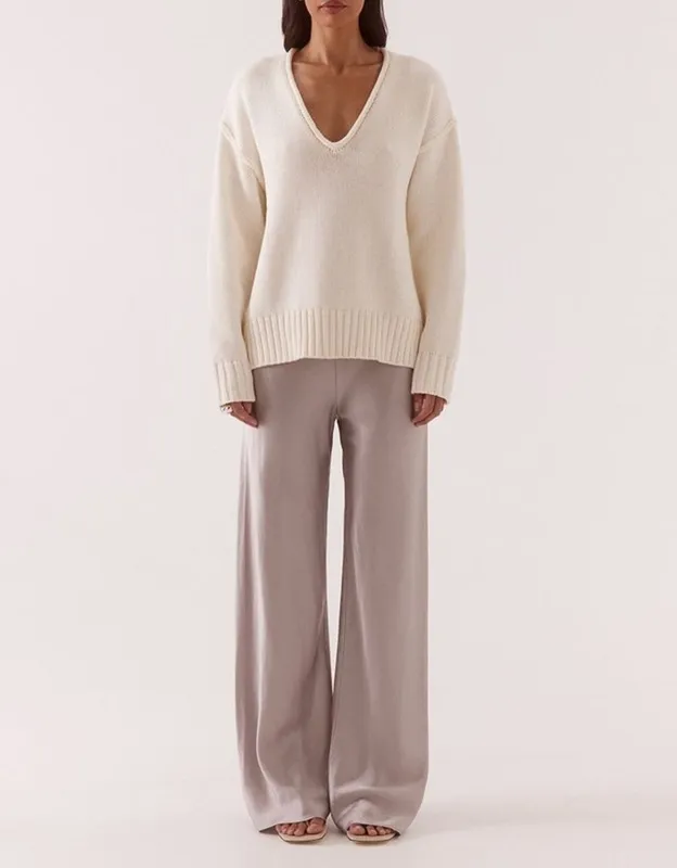 Cream Plunge Sweater