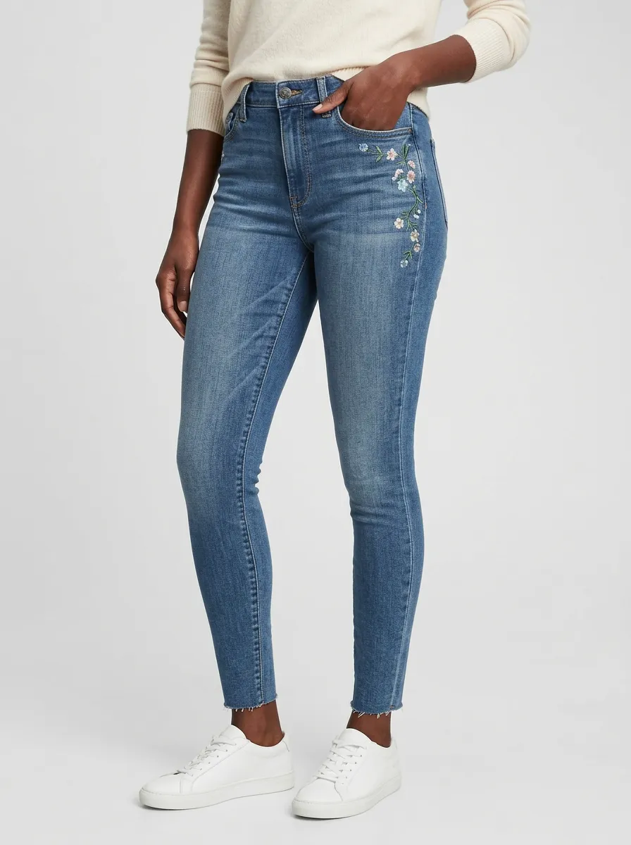 Women's Floral Embroidered Printed Slim Jeans