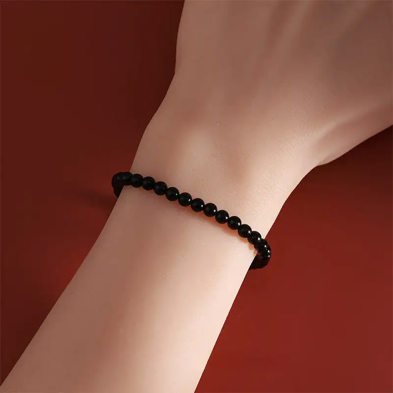 Horse Sterling Silver Natural Obsidian Bracelet