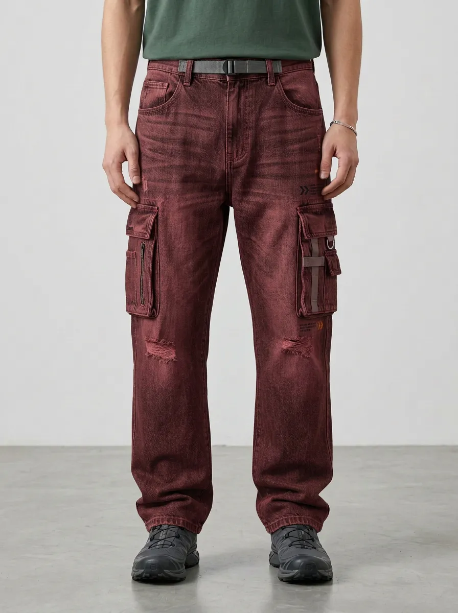 Men's Streetwear Distressed Graphic Cargo Jeans