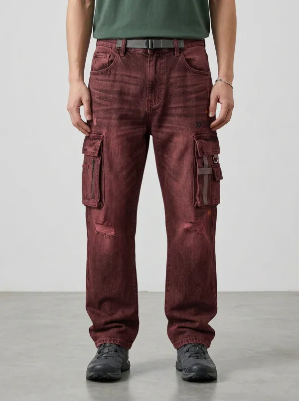 Men's Streetwear Distressed Graphic Cargo Jeans