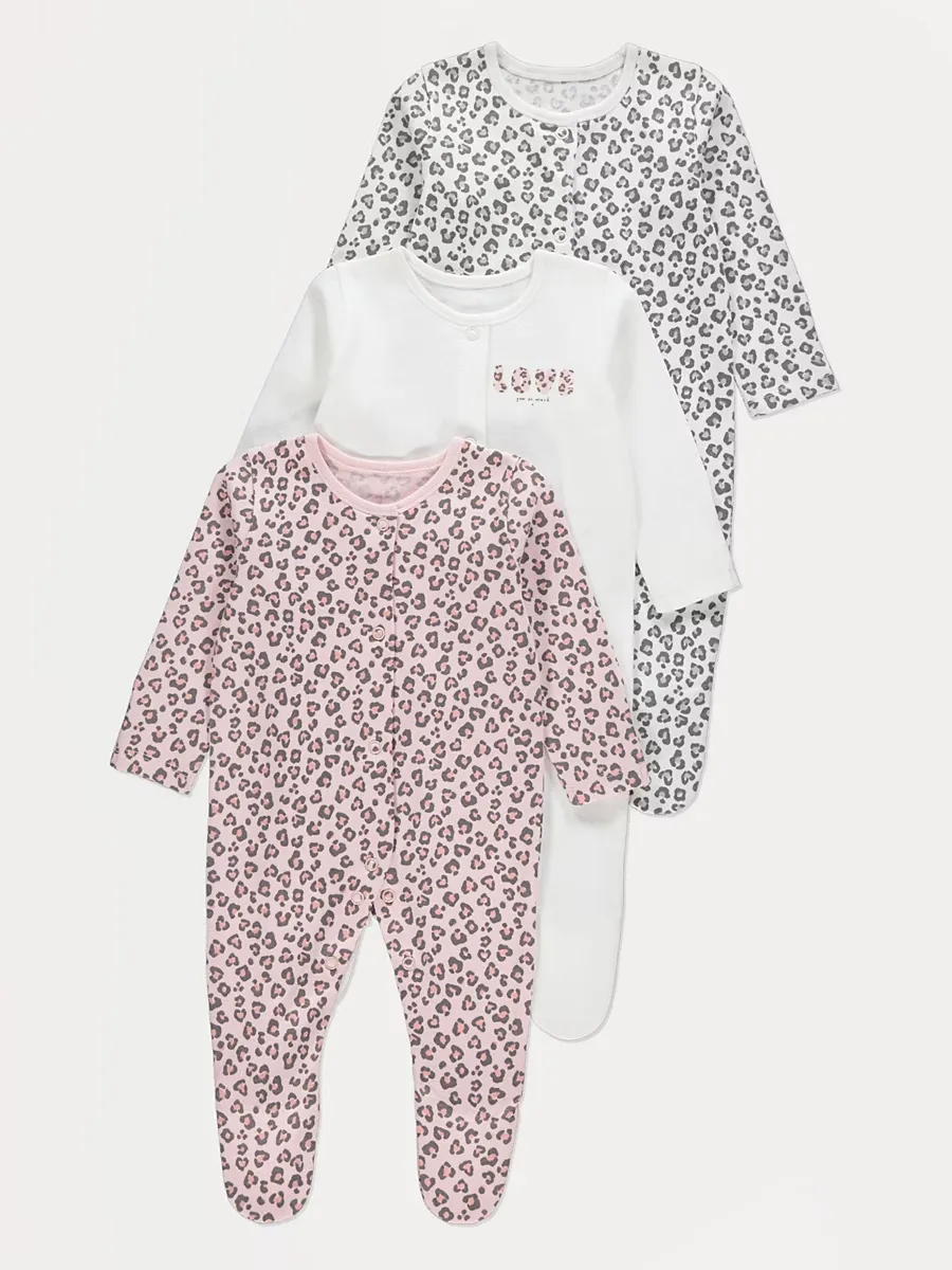 Leopard Print Sleepsuits 3 Pack