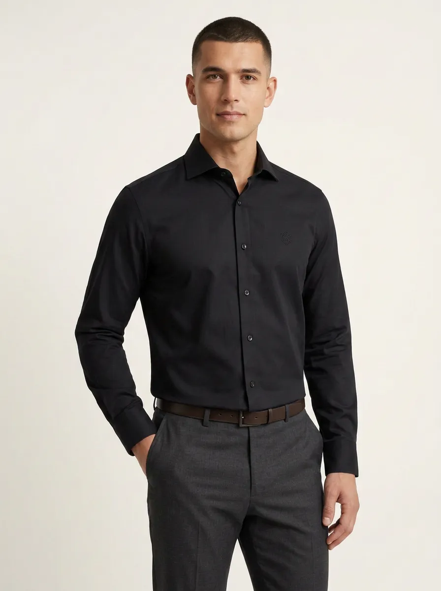 Men's Non-Iron Cotton Sage Green Embroidered Logo Dress Shirt