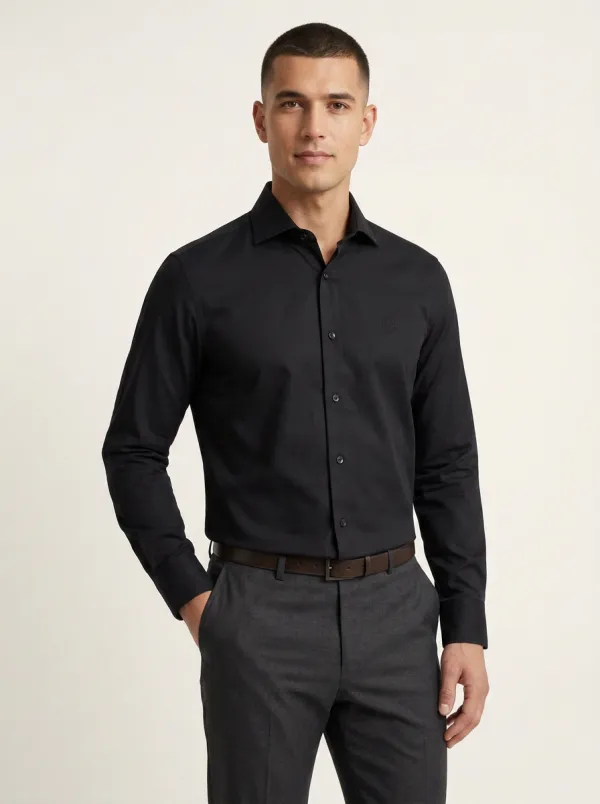 Men's Non-Iron Cotton Sage Green Embroidered Logo Dress Shirt