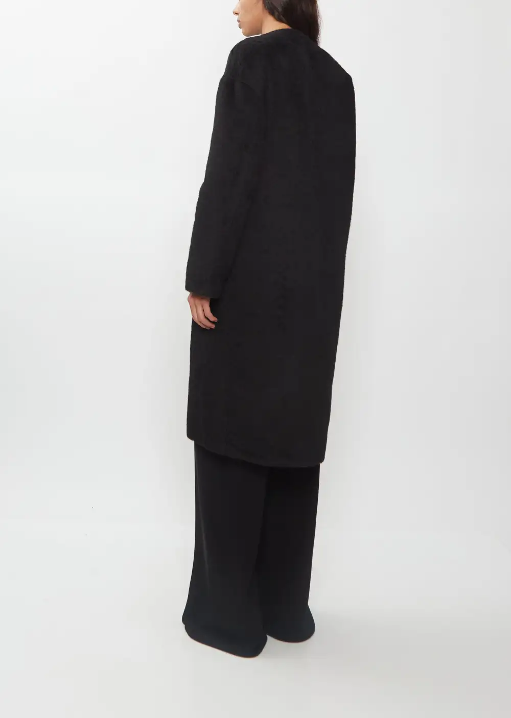 Women's Rounded Collarless Alpaca Coat