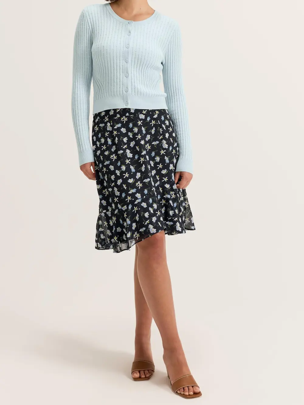 Light Blue Ribbed Knit Sweater