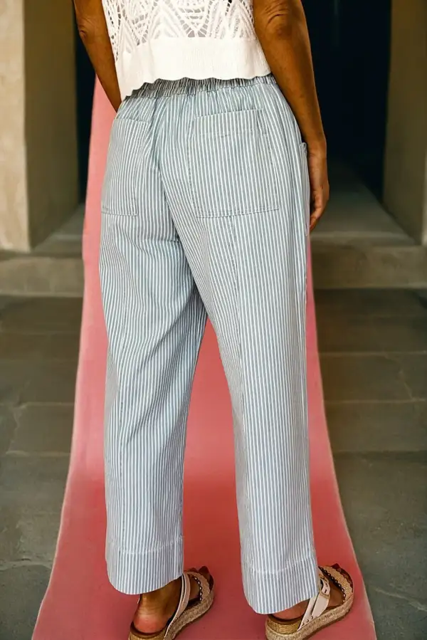 Women's Stripe Mid Rise Drawstring Waist Jeans