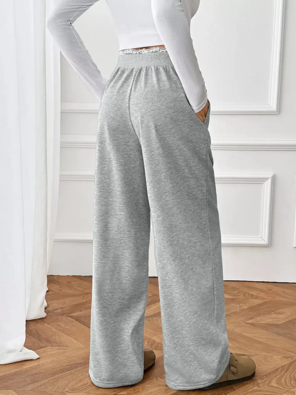 Lace Detail Wide Leg Pants