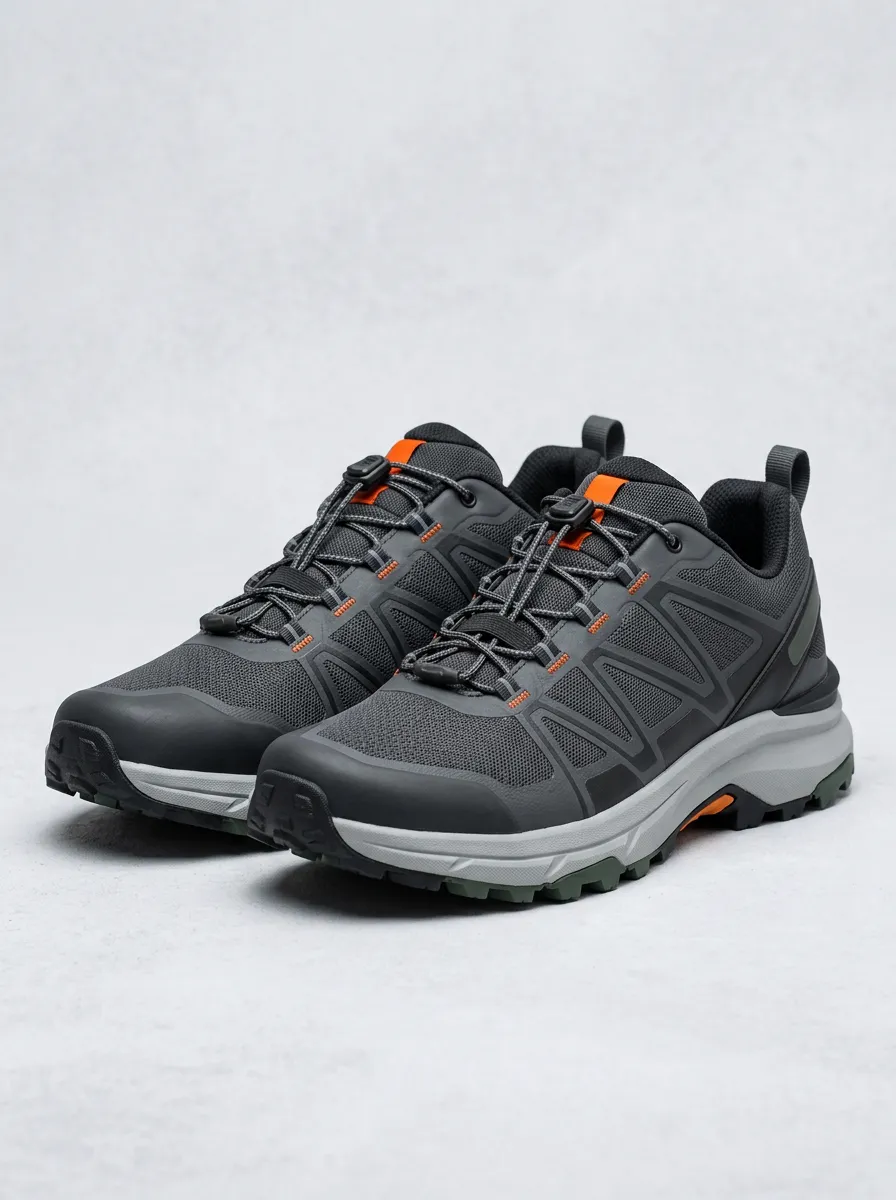 Men's Outdoor Hiking Grey Orange Mesh Printed Shoes
