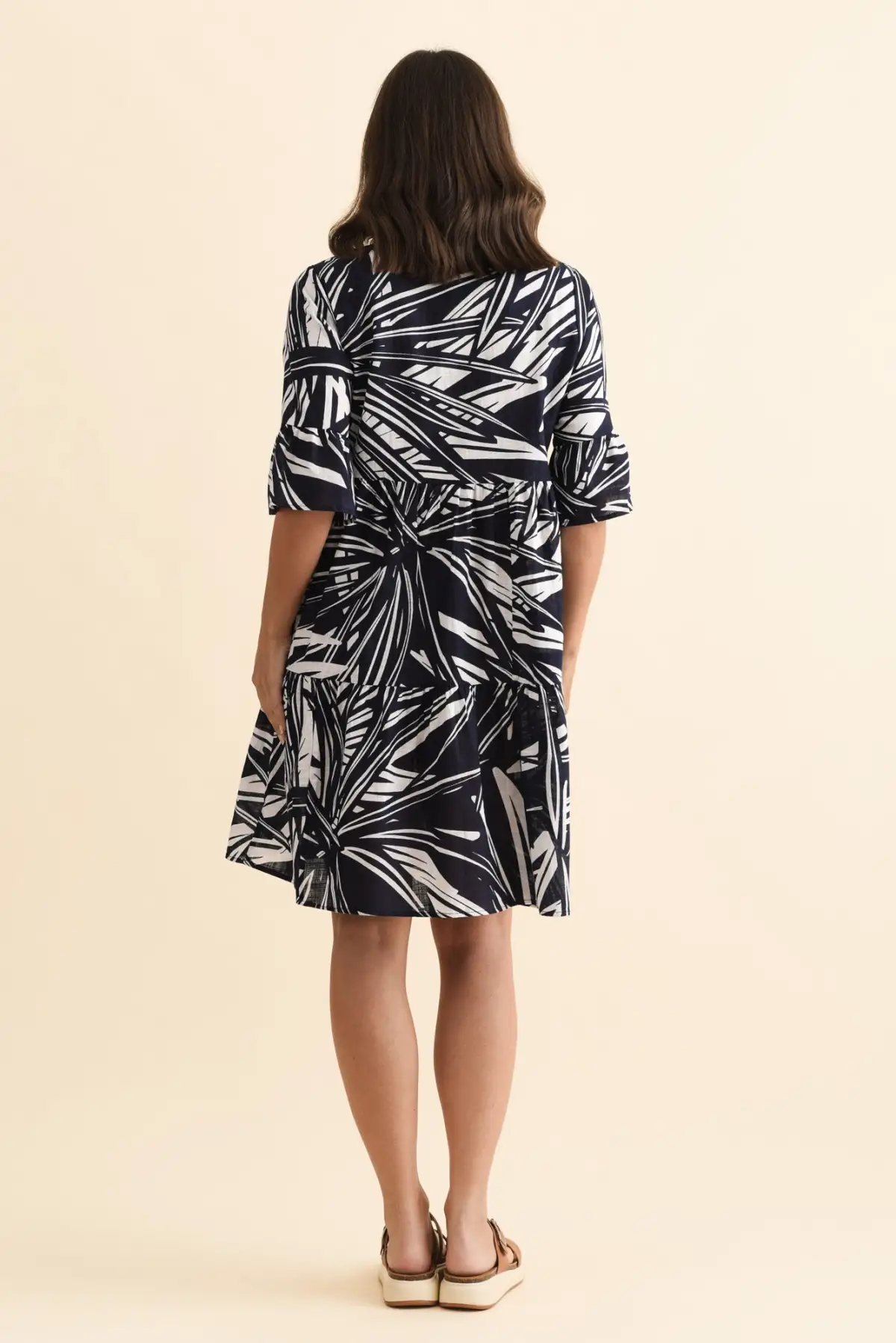 Floral Cotton Tiered V-Neck Half-Sleeve A-Line Above-Knee Dress