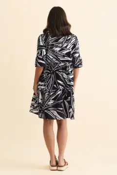 Floral Cotton Tiered V-Neck Half-Sleeve A-Line Above-Knee Dress