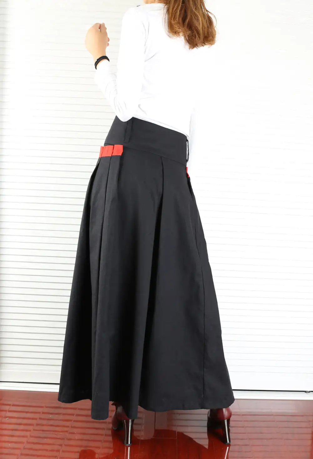 Pleated Linen A Line Maxi Skirt