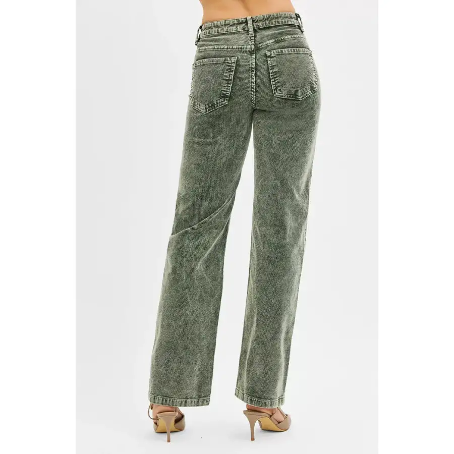 Casual Risen Tummy Control Mid Rise Straight Leg Corduroy Pants