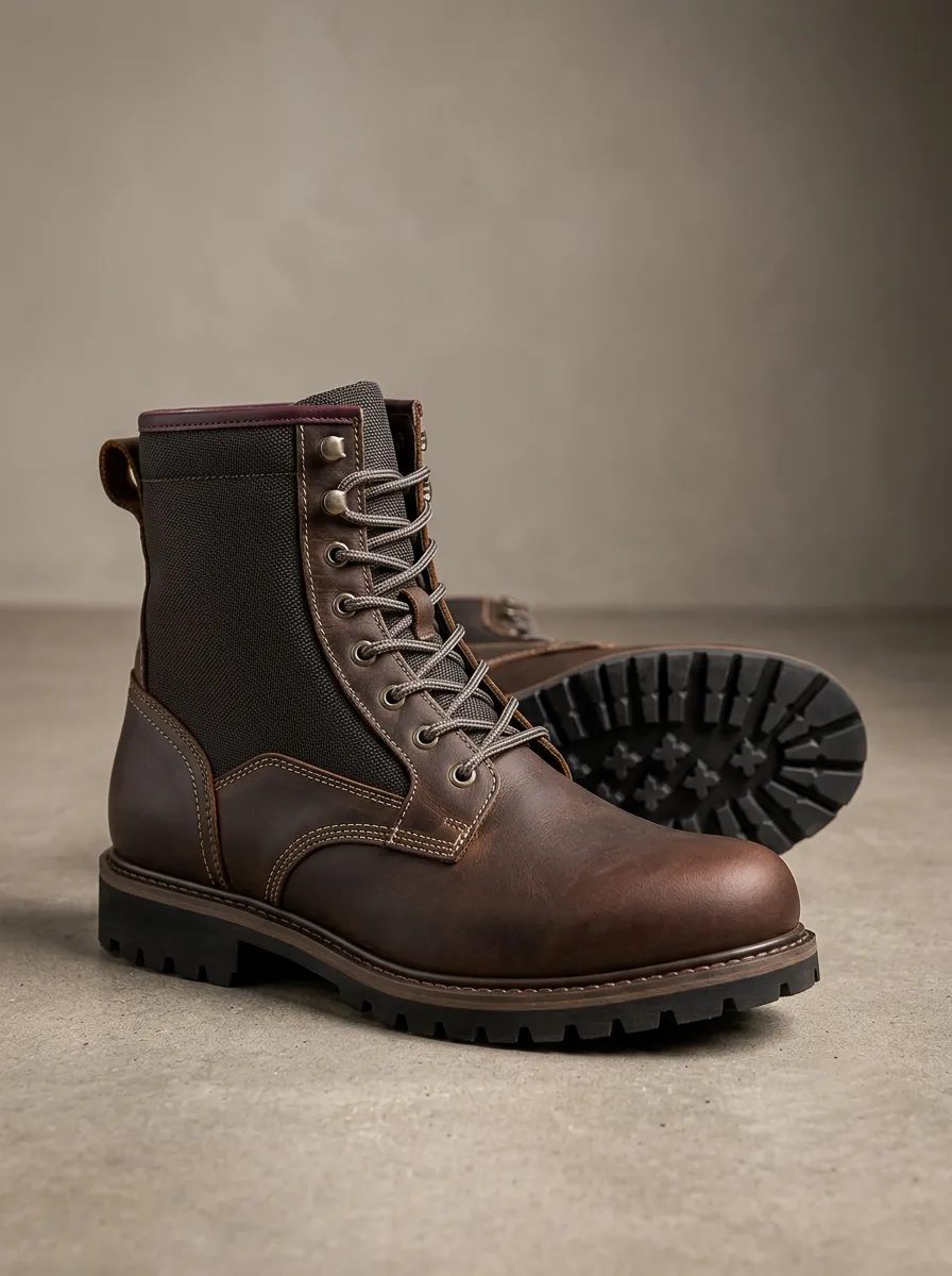 Men's Outdoor Tactical Brown Leather Printed Boots