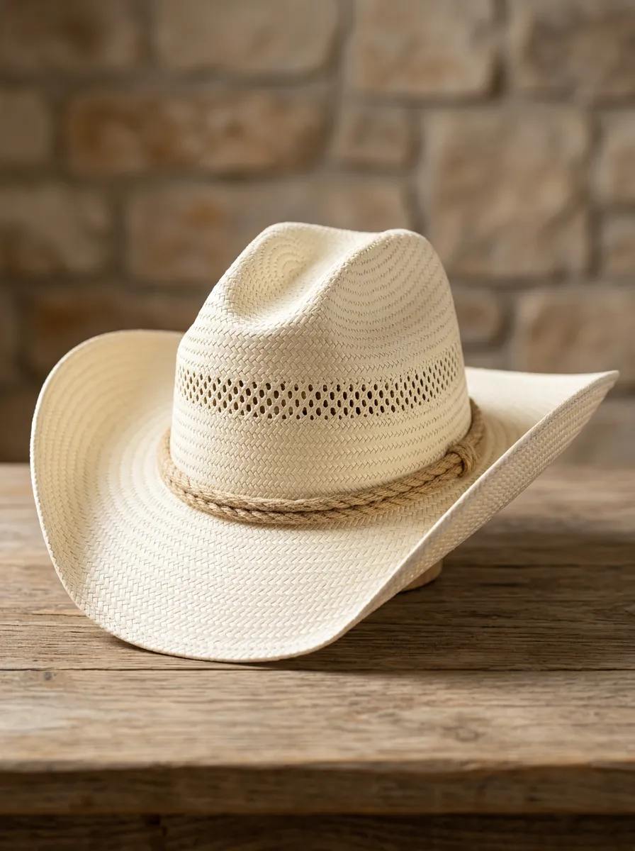 Unisex Rope Trim Straw Cowboy Hat