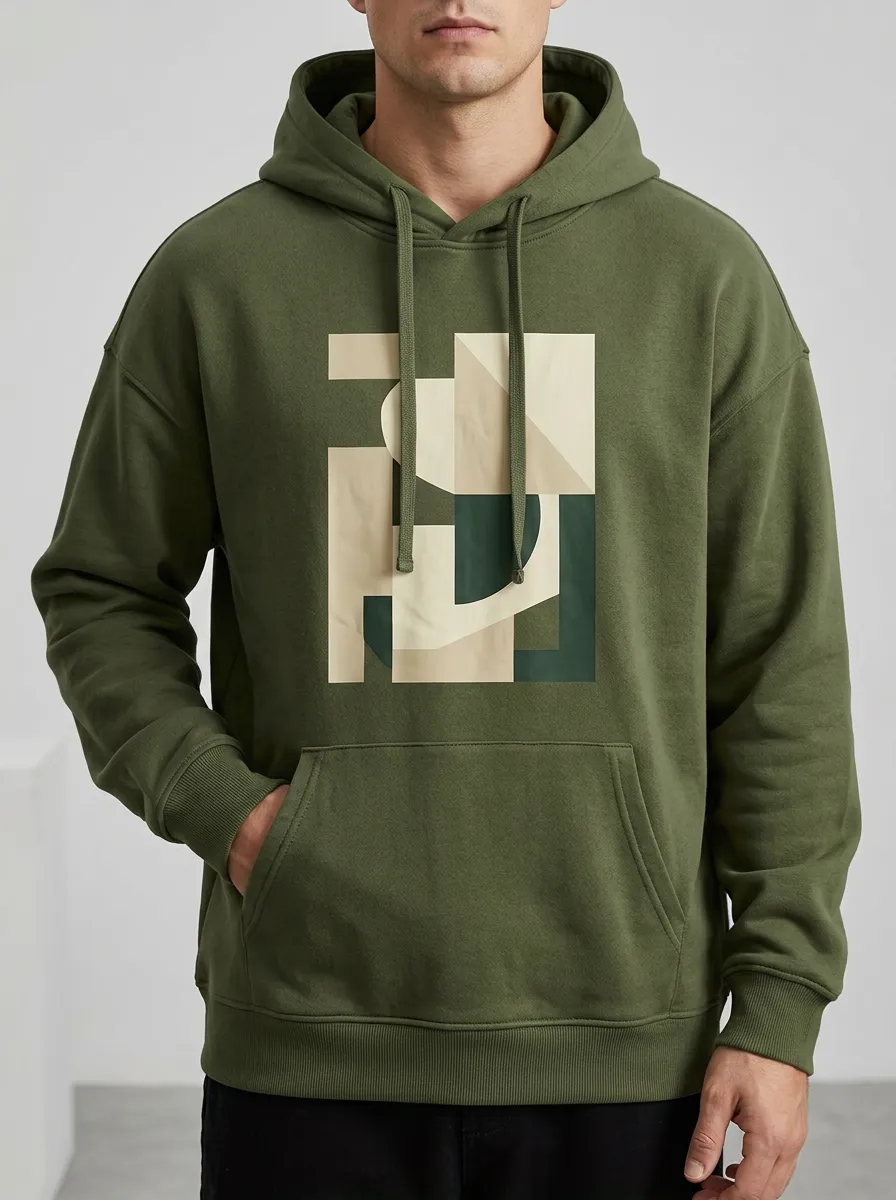 Men's Minimalist Abstract Geometric Print Hoodie