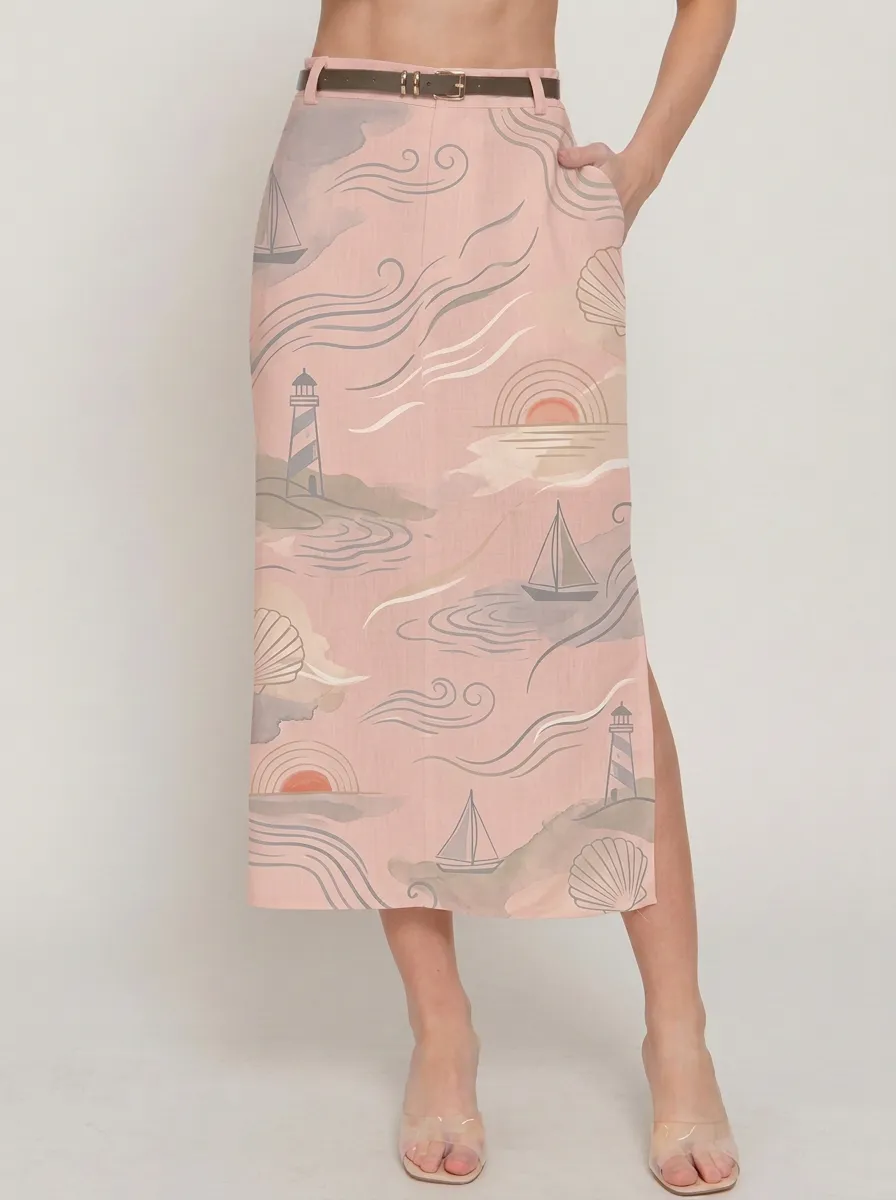 Women's Nautical Beach Lover Lighthouse Sailboat Boho Graphic Skirt