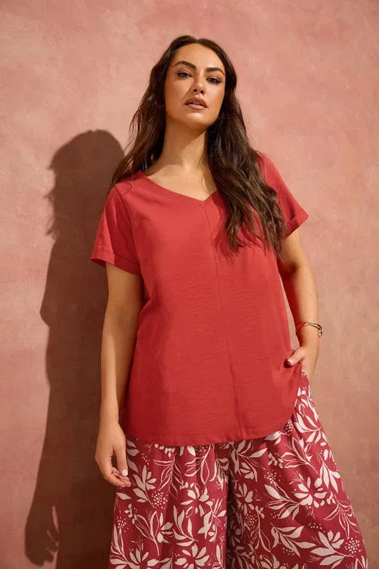 Rust Orange V-Neck Cotton T-Shirt