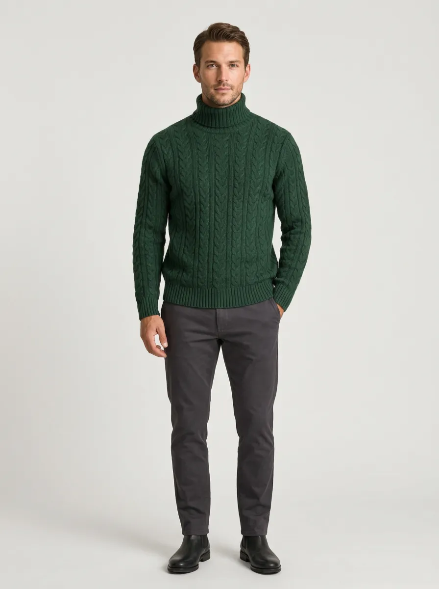 Men's Layering Essential Cable Knit Turtleneck Sweater