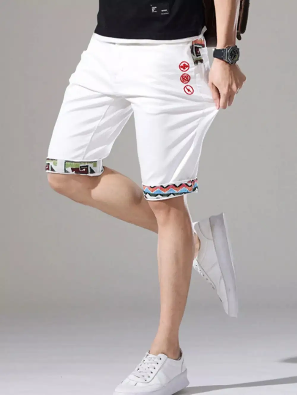 Men's Wash Denim Shorts with Rolled Cuffs