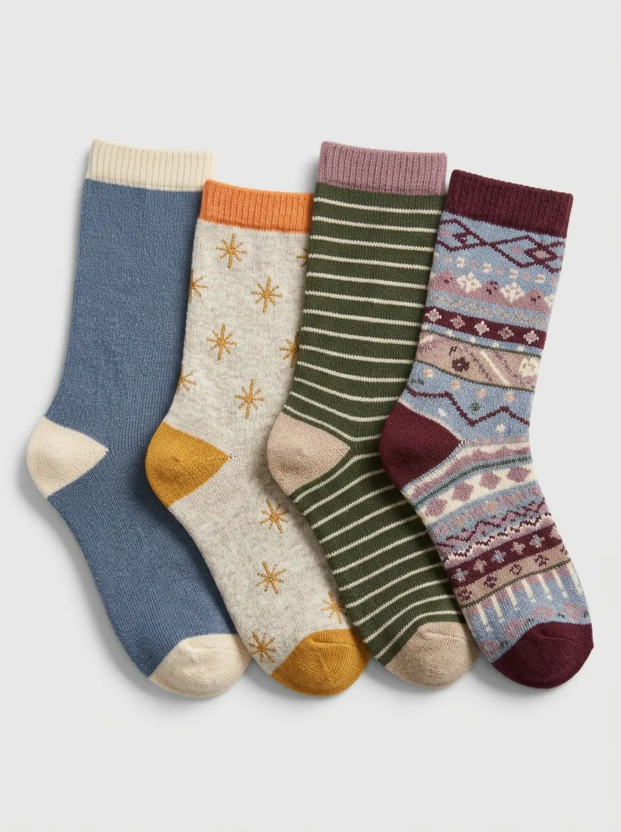 Striped Star Four-Pair Casual Socks