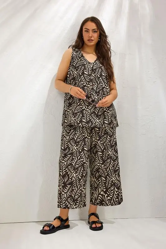 Set Brown Leaf Print Linen
