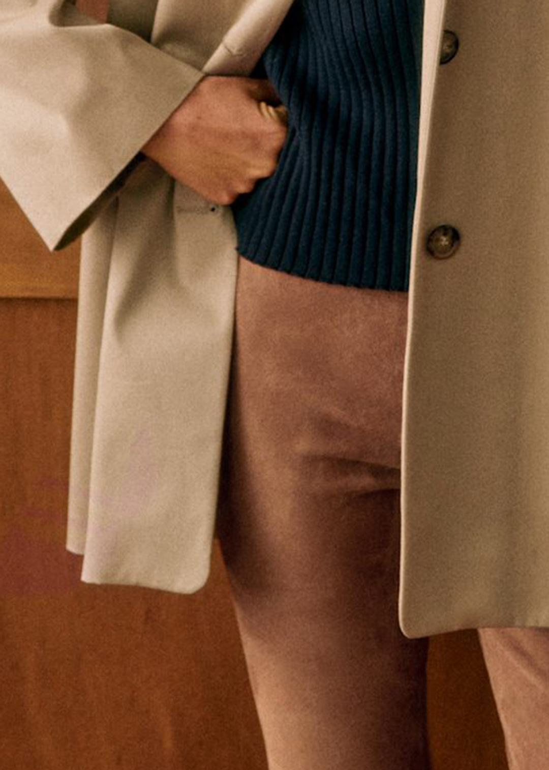 Light Beige Mid-Length Oversize Trench Coat