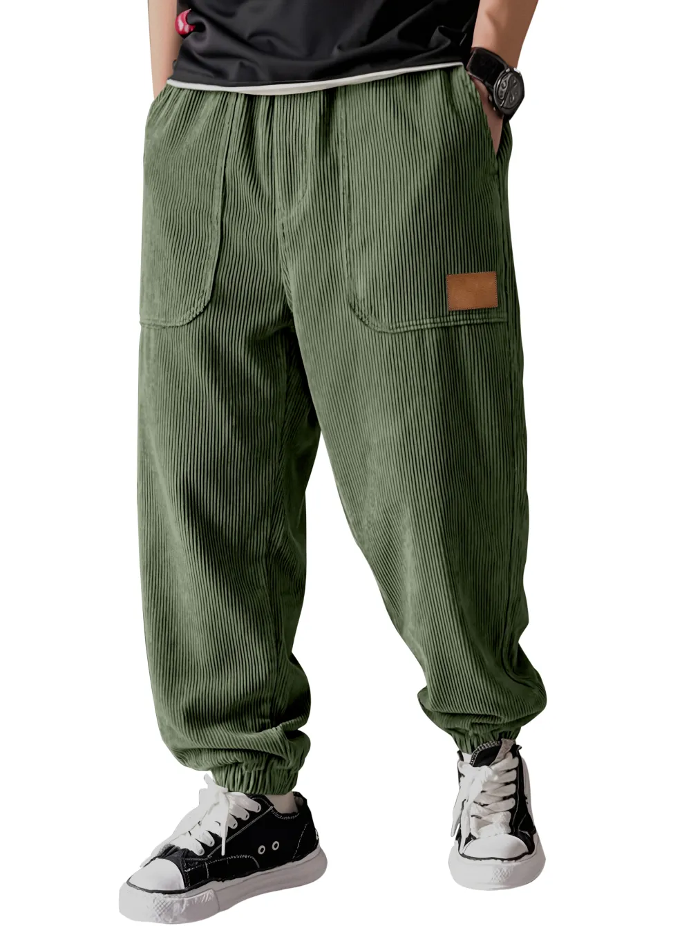Corduroy Panel Detail Pants