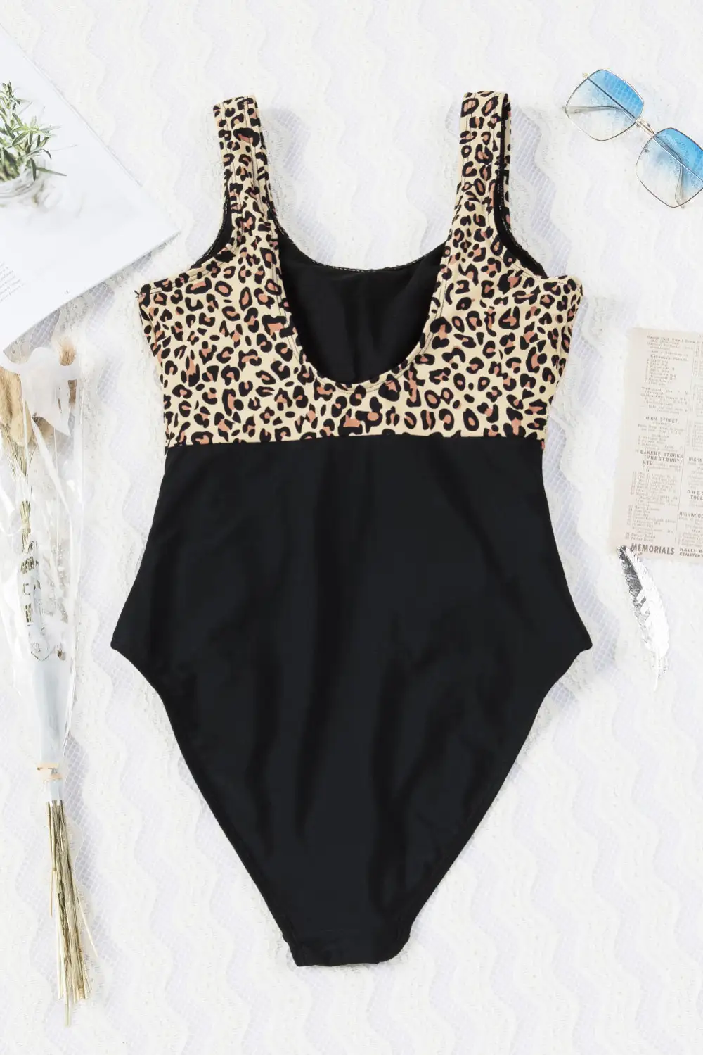 Swimwear Leopard Color Block Bow Backless One-piece Swimwear