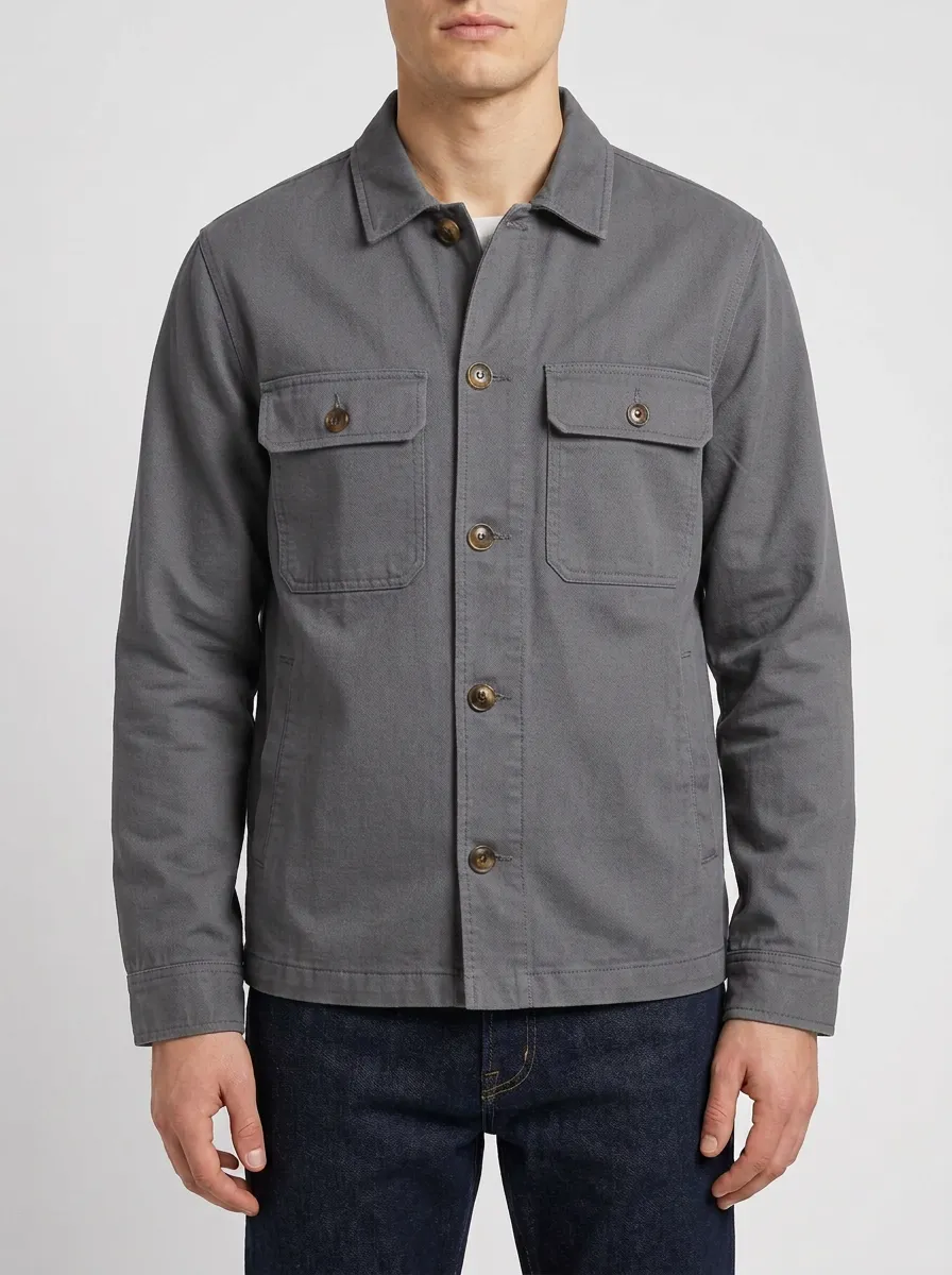 Men's Casual Navy Blue Button-Up Utility Jacket