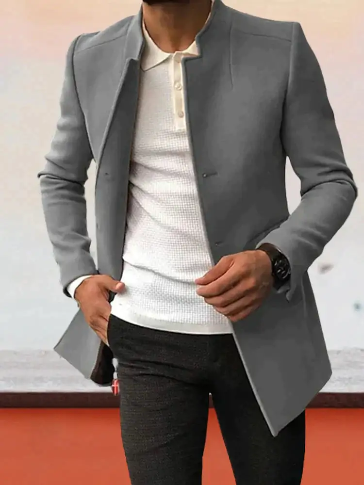 Relaxed Trendy Solid Tweed Blazer Coat