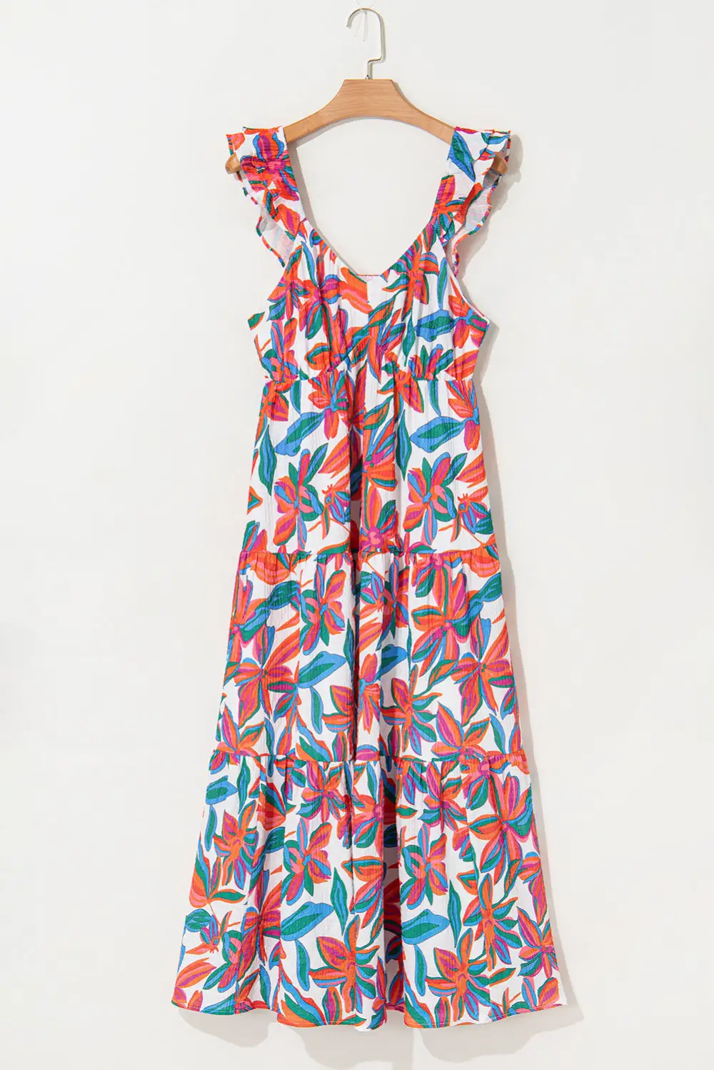 Floral V Neck Ruffle Maxi Dress