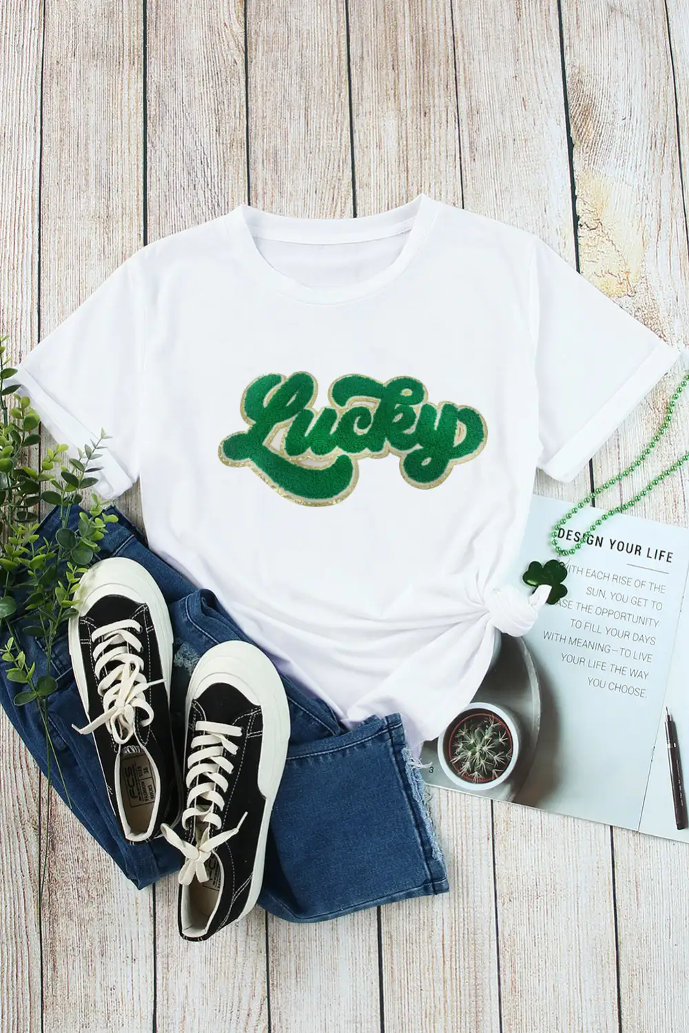 White St. Patrick Lucky Chenille