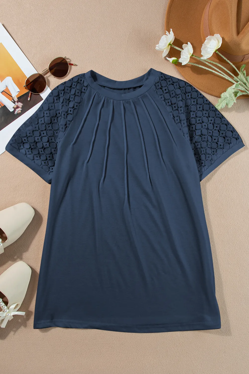 Navy Blue Seamed Detail Contrast Tee