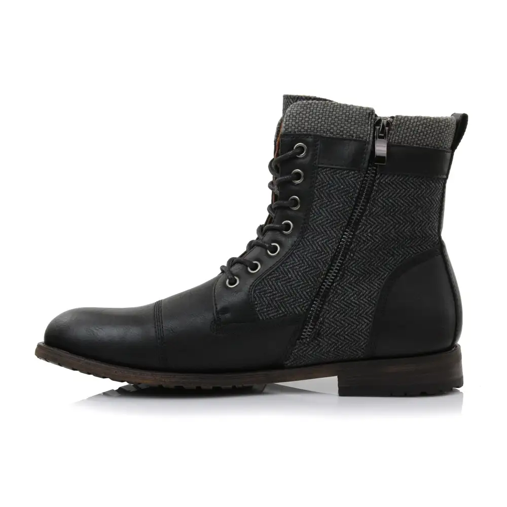 Classic Faux-Leather Lace-Up Zip-Up Combat Boots