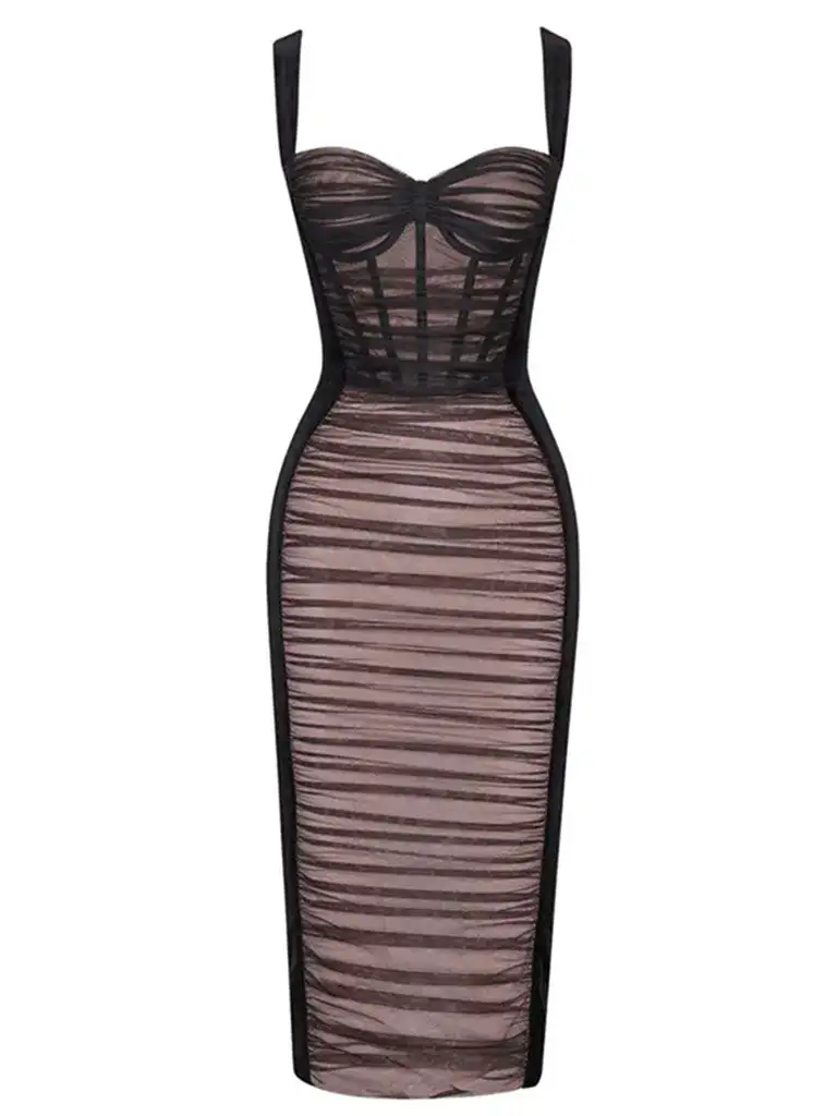 Velvet Corset Mesh Evening Gown