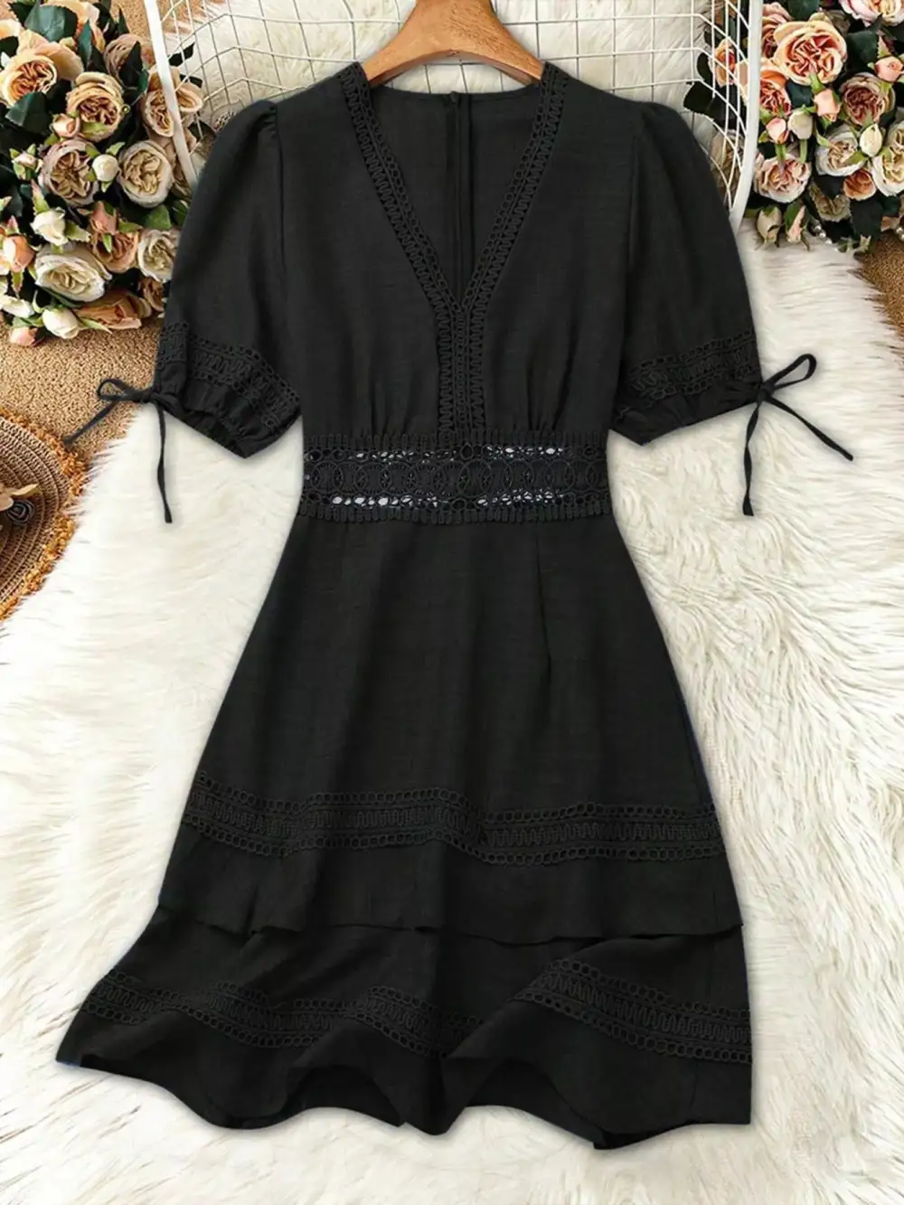 Modern Everyday Lace Detail V-Neck Mini Dress